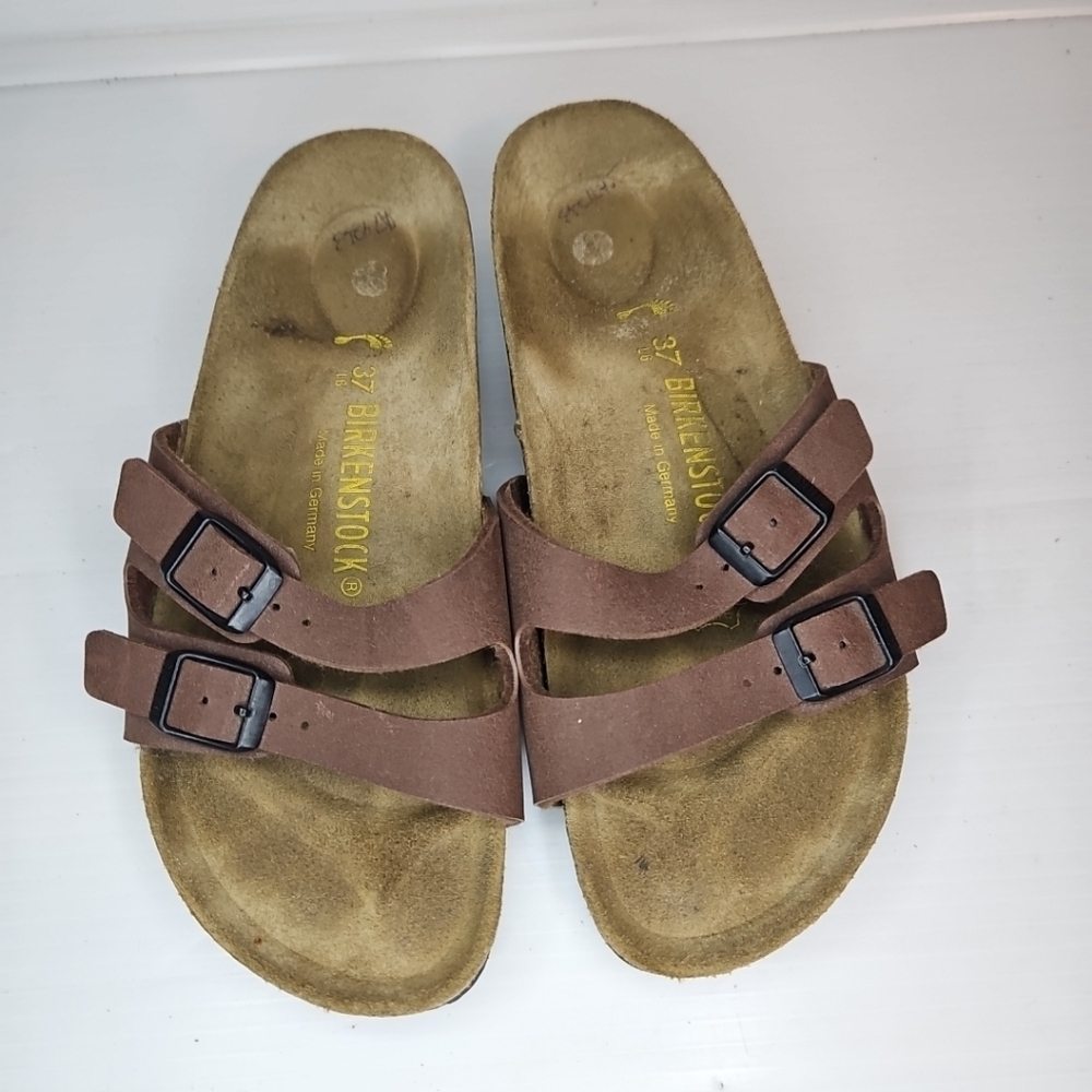 Birkenstock Florida 2-Strap Nubuck Leather Sandals – Burgundy Brown Size 37/US 6
